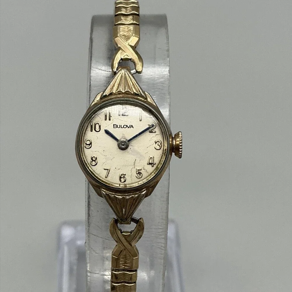 Vintage Bulova Womens Watch 16mm Cocktail 1978 Gold Tone Stretch Manual Wind